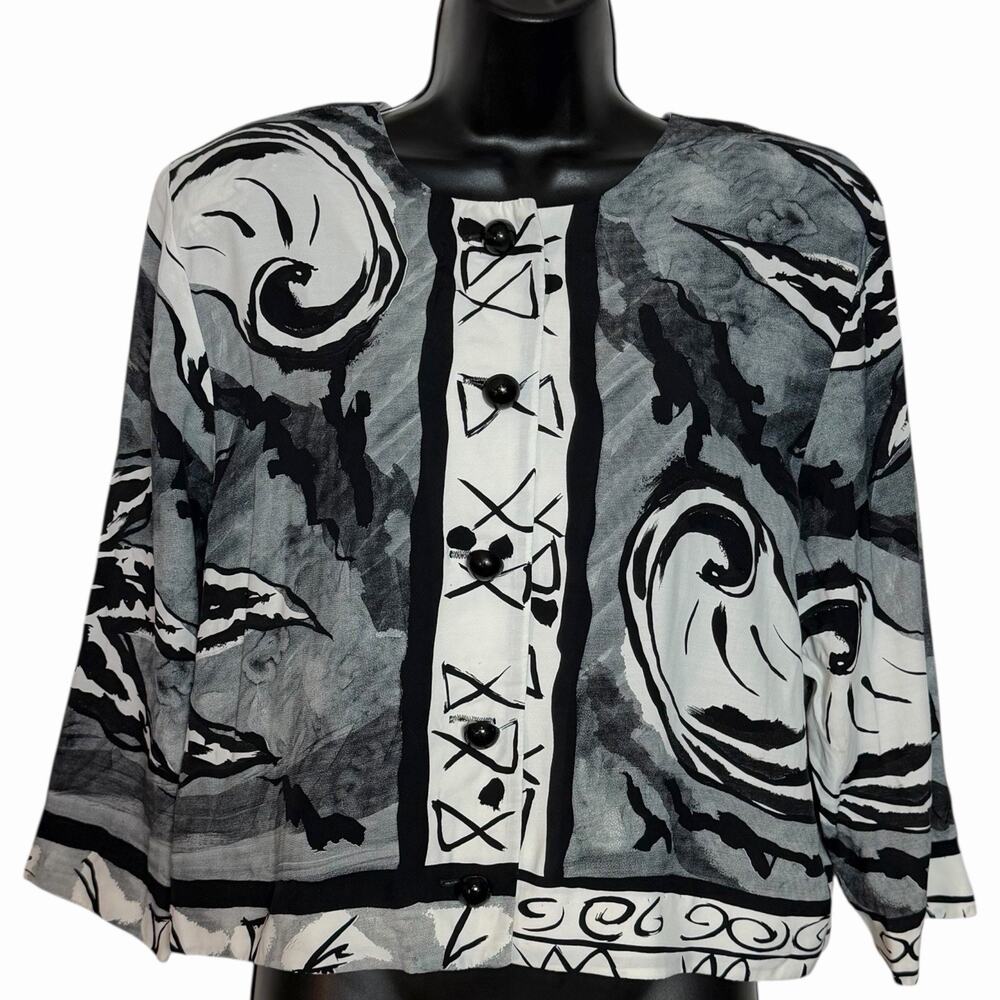 VINTAGE 80s 90s RAYON CROPPED BLAZER RETRO BOHO ART TO WEAR BY ABBEY LANE SZ 16